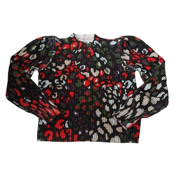 525 America Sweaters - LIKE NEW 525 Multicolor Leopard Print 100% Cotton Knit Puff Sleeve Sweater Sz M